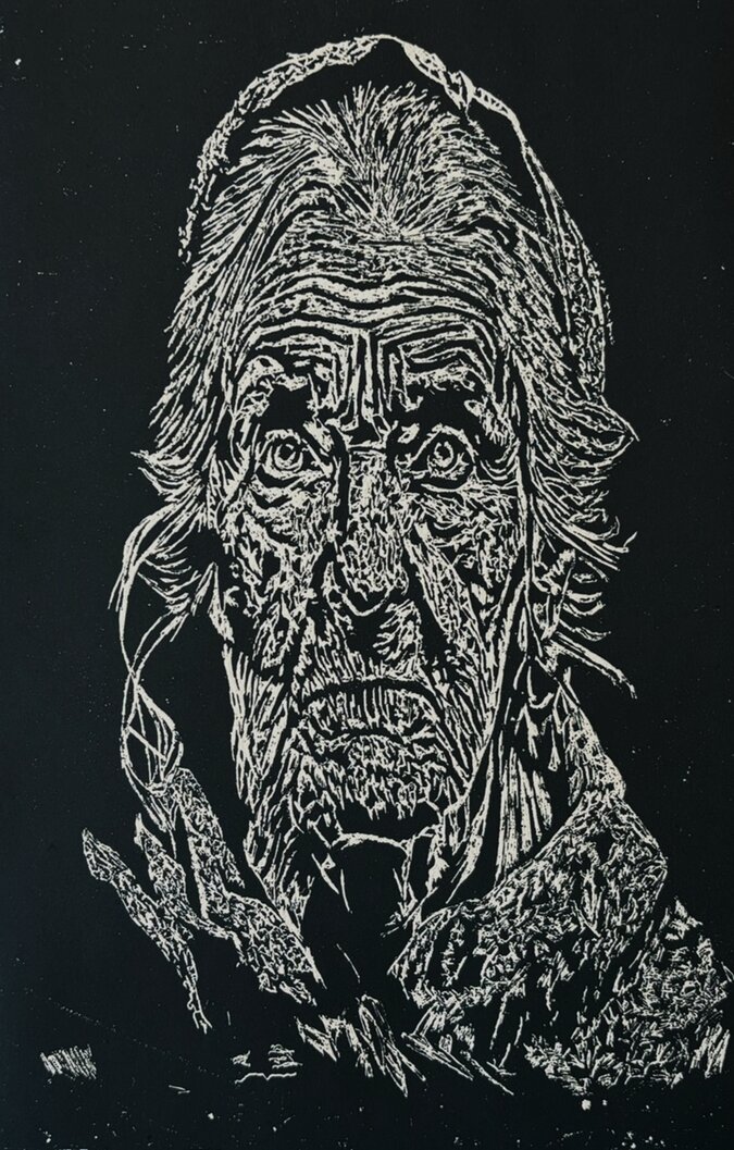Anciano II, Grabado en aluminio, aguafuerte